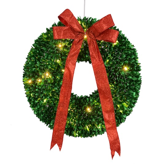 28" Pre-Lit Glittered Leaves Artificial Christmas Wreath By Northlight in Green | Michaels®
